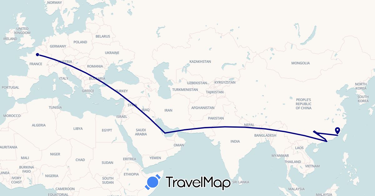 TravelMap itinerary: driving in China, Hong Kong, Qatar (Asia)